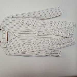 Women's large L'Academie white with grey pinstripe mini shirtdress